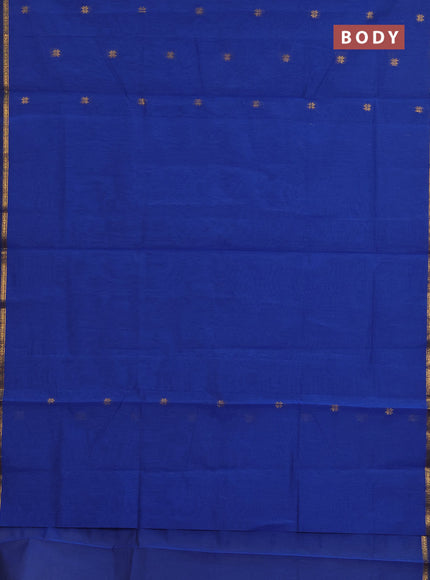 Semi maheswari cotton saree blue and maroon with zari woven buttas and small zari woven border