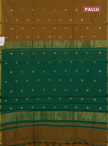 Semi maheswari cotton saree mustard yellow and green with zari woven buttas and small zari woven border