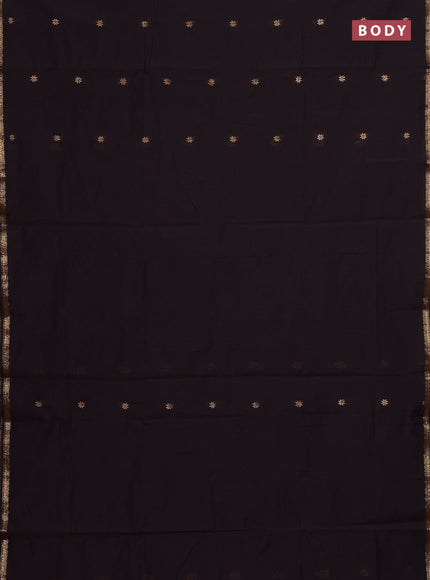 Semi maheswari cotton saree dark coffee brown and pink with zari woven buttas and small zari woven border