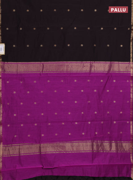 Semi maheswari cotton saree dark coffee brown and pink with zari woven buttas and small zari woven border