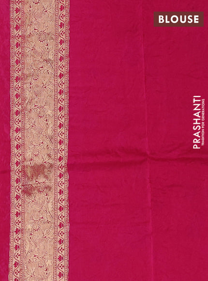 Crepe silk saree mustard yellow and pink with allover prints & pita embroidery work and zari woven border