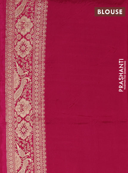 Crepe silk saree mustard yellow and pink with allover prints & pita embroidery work and zari woven border