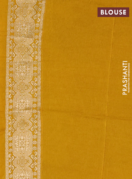 Crepe silk saree mustard yellow with allover prints & pita embroidery work and zari woven border
