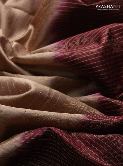 Pure soft silk saree dark beige and deep maroon with allover small zari checks & buttas and rettapet zari woven border