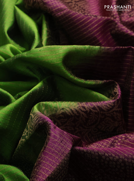Pure soft silk saree light green and deep purple with allover small zari checks & buttas and rettapet zari woven border