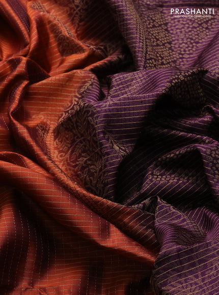 Pure soft silk saree rust shade and deep purple with allover small zari checks & buttas and rettapet zari woven border