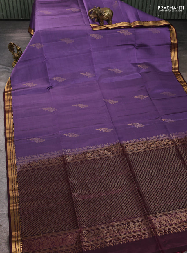 Pure soft silk saree purple and deep wine shade with zari woven buttas and zari woven border