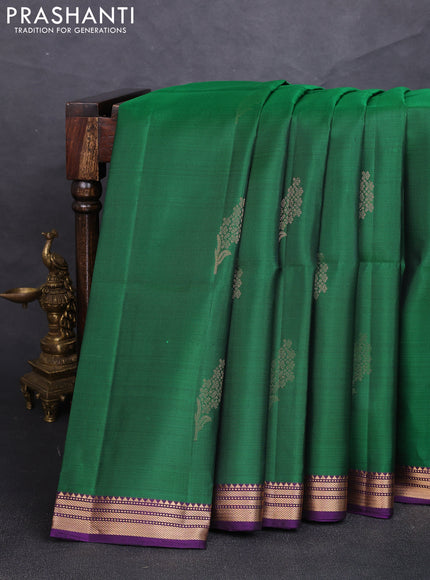 Pure soft silk saree green and violet with zari woven buttas and zari woven border