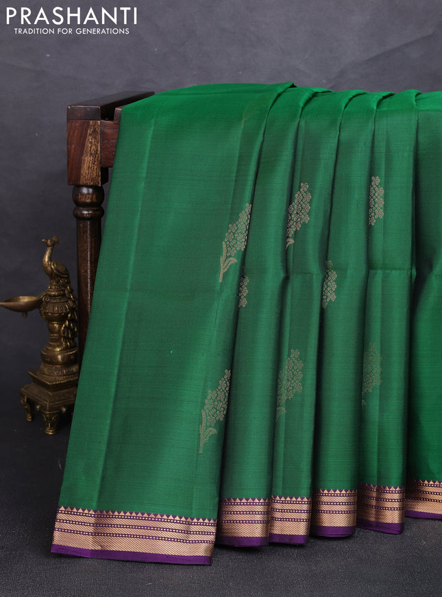 Pure soft silk saree green and violet with zari woven buttas and zari woven border