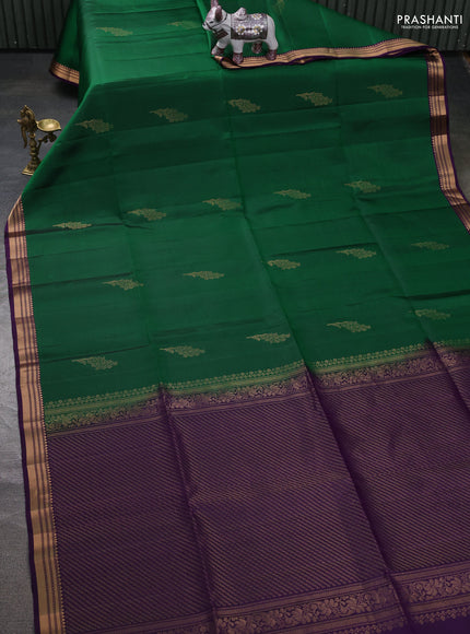 Pure soft silk saree green and violet with zari woven buttas and zari woven border