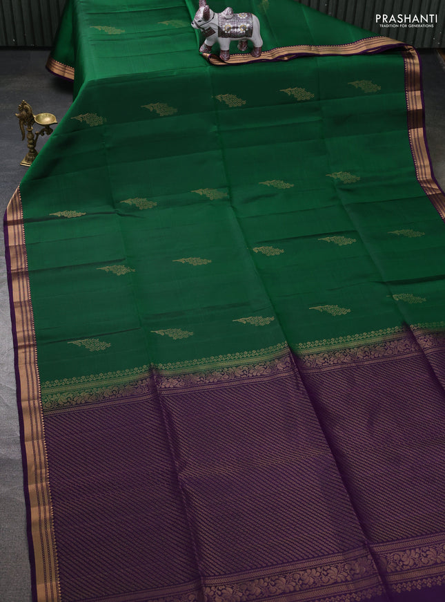 Pure soft silk saree green and violet with zari woven buttas and zari woven border