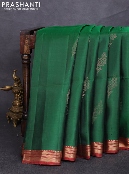 Pure soft silk saree green and orange with zari woven buttas and zari woven border