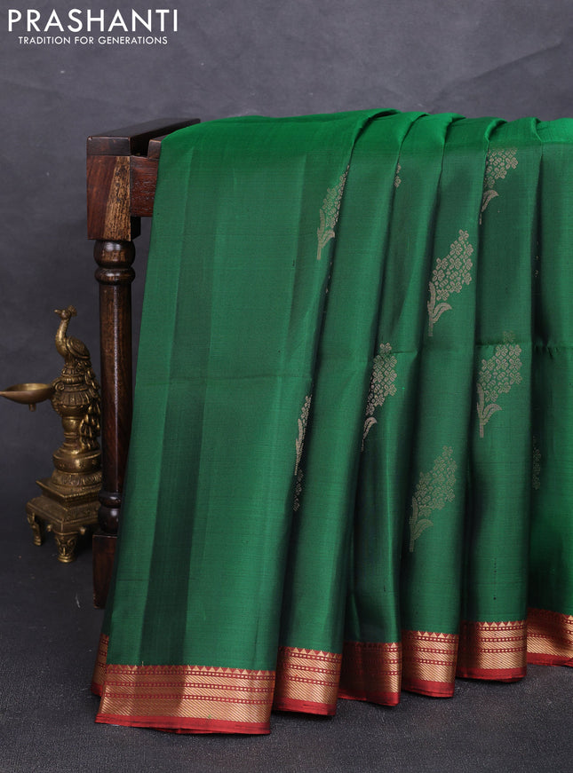 Pure soft silk saree green and orange with zari woven buttas and zari woven border