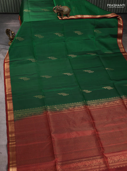 Pure soft silk saree green and orange with zari woven buttas and zari woven border