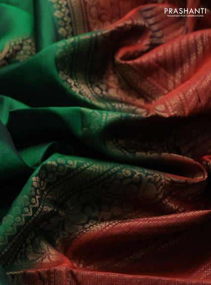 Pure soft silk saree green and orange with zari woven buttas and zari woven border