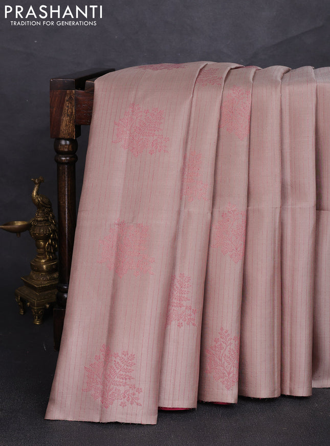 Pure soft silk saree beige and wine shade with allover thread & zari weaves & buttas in borderless style