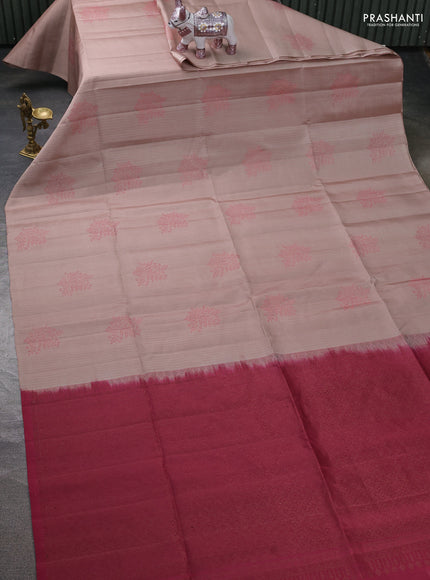 Pure soft silk saree beige and wine shade with allover thread & zari weaves & buttas in borderless style