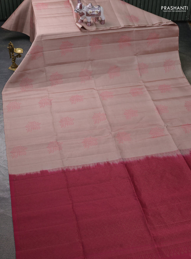 Pure soft silk saree beige and wine shade with allover thread & zari weaves & buttas in borderless style