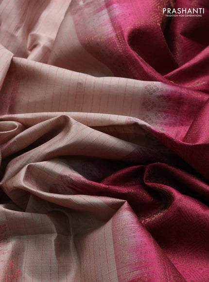 Pure soft silk saree beige and wine shade with allover thread & zari weaves & buttas in borderless style