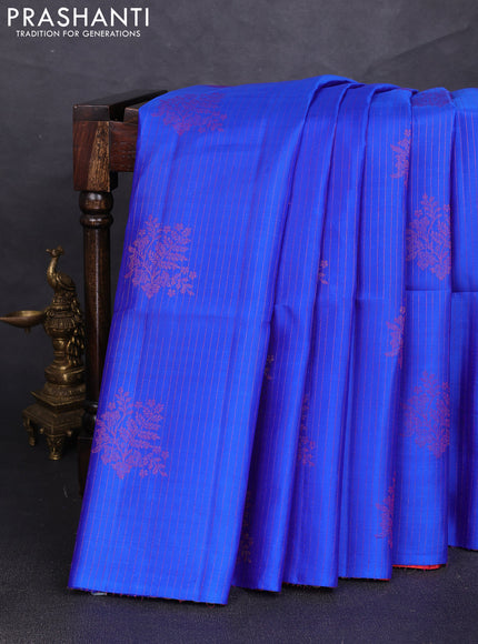 Pure soft silk saree royal blue and dual shade of pinkish orange with allover thread & zari weaves & buttas in borderless style