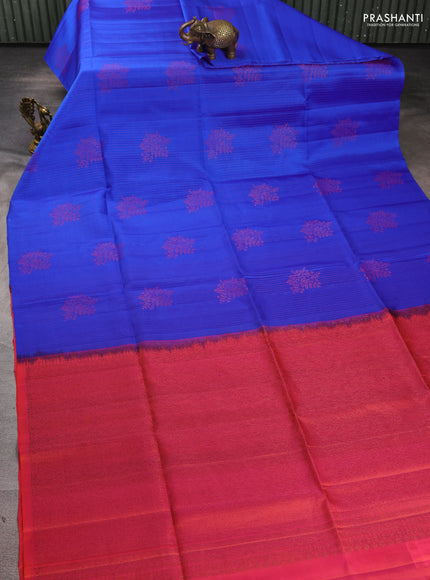 Pure soft silk saree royal blue and dual shade of pinkish orange with allover thread & zari weaves & buttas in borderless style