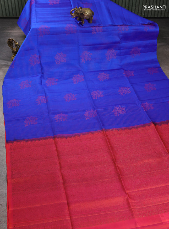 Pure soft silk saree royal blue and dual shade of pinkish orange with allover thread & zari weaves & buttas in borderless style