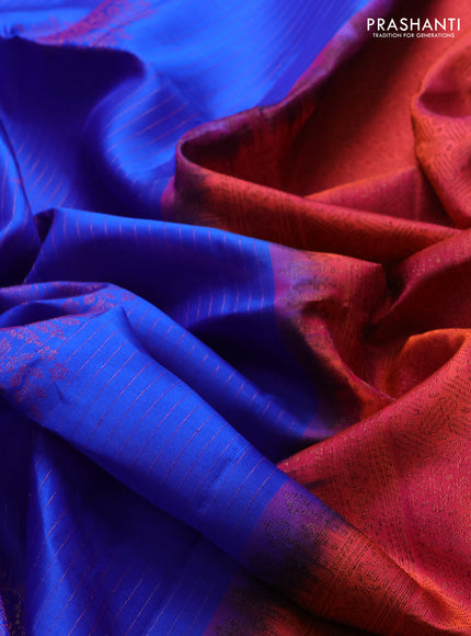 Pure soft silk saree royal blue and dual shade of pinkish orange with allover thread & zari weaves & buttas in borderless style