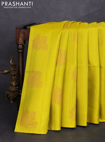 Pure soft silk saree lime green and green with allover thread & zari weaves & buttas in borderless style