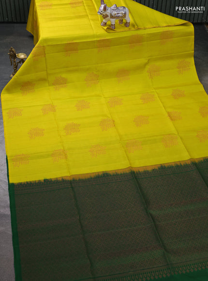 Pure soft silk saree lime green and green with allover thread & zari weaves & buttas in borderless style