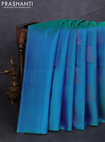Pure soft silk saree blue and maroon with allover thread & zari weaves & buttas in borderless style