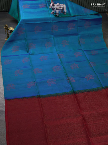 Pure soft silk saree blue and maroon with allover thread & zari weaves & buttas in borderless style