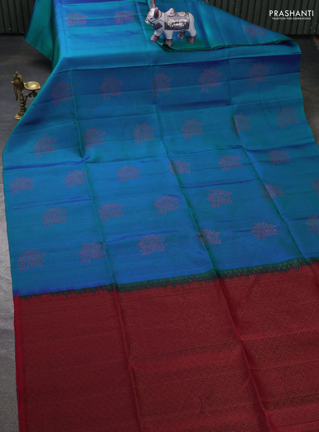 Pure soft silk saree blue and maroon with allover thread & zari weaves & buttas in borderless style