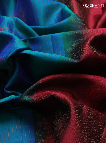 Pure soft silk saree blue and maroon with allover thread & zari weaves & buttas in borderless style