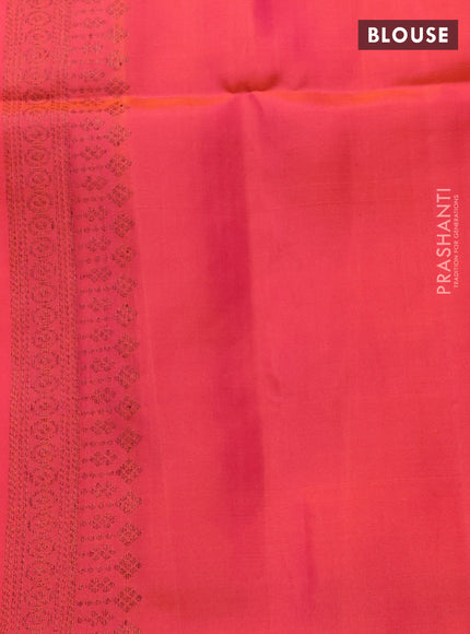 Pure soft silk saree yellow and dual shade of pinkish orange with allover thread & zari weaves & buttas in borderless style