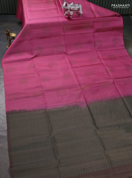 Pure soft silk saree pink shade and grey with allover thread & zari weaves & buttas in borderless style