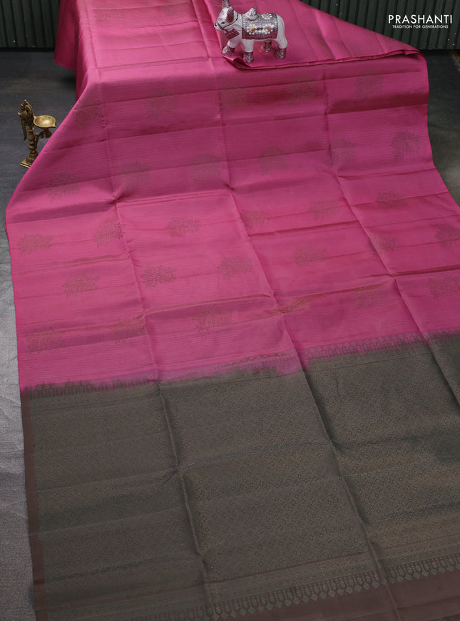 Pure soft silk saree pink shade and grey with allover thread & zari weaves & buttas in borderless style