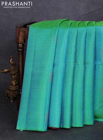 Pure soft silk saree teal green and wine shade with allover thread & zari weaves & buttas in borderless style