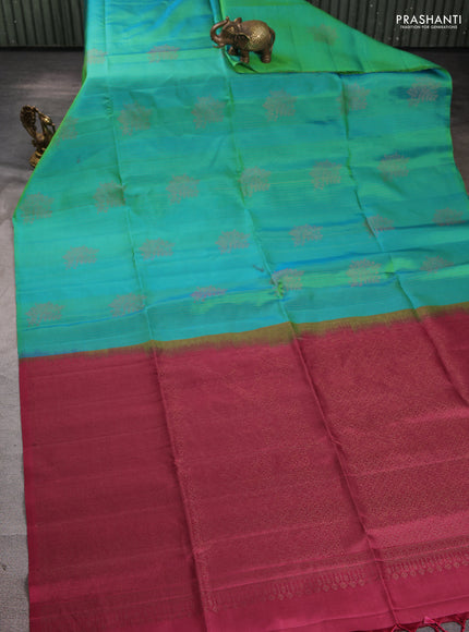 Pure soft silk saree teal green and wine shade with allover thread & zari weaves & buttas in borderless style