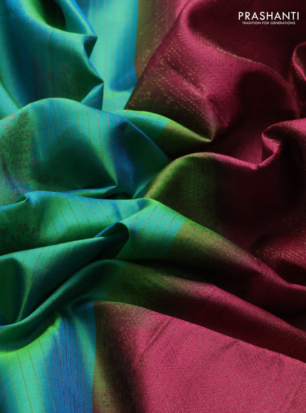 Pure soft silk saree teal green and wine shade with allover thread & zari weaves & buttas in borderless style