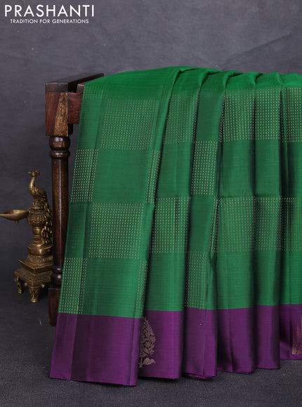 Pure soft silk saree green and purple with allover zari woven butttas and zari woven butta border