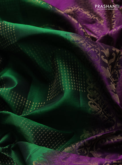 Pure soft silk saree green and purple with allover zari woven butttas and zari woven butta border