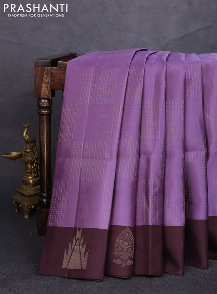 Pure soft silk saree purple and coffee brown with allover zari woven buttas and zari woven butta border