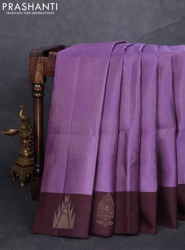 Pure soft silk saree purple and coffee brown with allover zari woven buttas and zari woven butta border