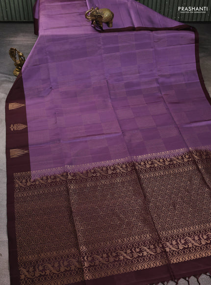Pure soft silk saree purple and coffee brown with allover zari woven buttas and zari woven butta border