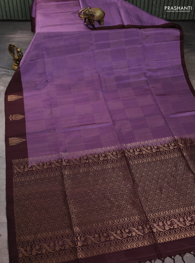 Pure soft silk saree purple and coffee brown with allover zari woven buttas and zari woven butta border