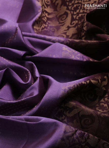 Pure soft silk saree purple and coffee brown with allover zari woven buttas and zari woven butta border