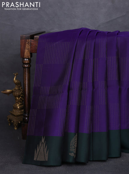 Pure soft silk saree violet and bottle green with allover zari woven buttas and zari woven butta border