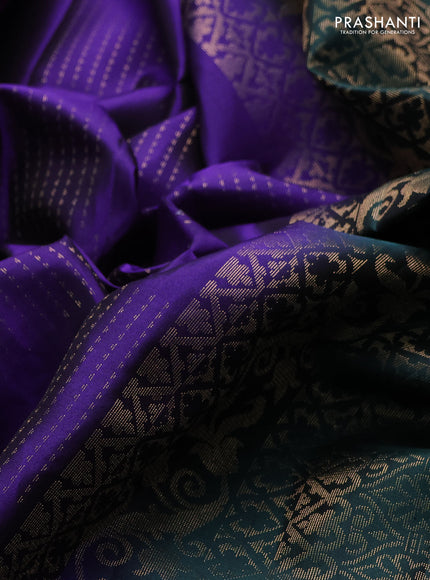 Pure soft silk saree violet and bottle green with allover zari woven buttas and zari woven butta border