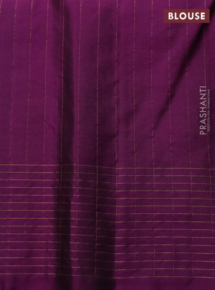 Pure soft silk saree dark mustard and purple with allover zari strieps & buttas and zari woven checked border