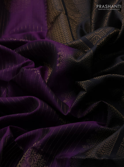 Pure soft silk saree purple and black with allover zari strieps & buttas and zari woven checked border